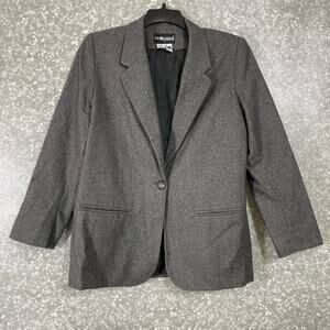Sag Harbor Petite Women's Gray Academia Blazer Elbow Patches - Size 8P - Wool
